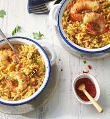 Cazuela de fideos con langostinos