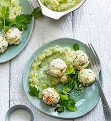 Boulettes de poulet, purée de céleri rave