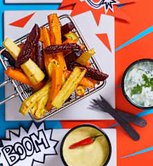 Bunte Gemüsepommes mit 2 Dips