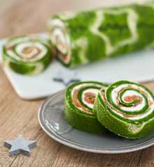 Pionono de espinacas navideño