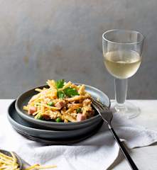 Revuelto con jamón y patatas (revuelto Gramajo)