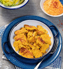 Süßkartoffelschmarrn mit scharfem Dip