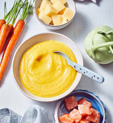 Möhren-Kohlrabi-Kartoffel-Brei mit Fisch