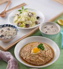 蒸肉糜、香菇高麗菜&蛋白雞蓉粥
