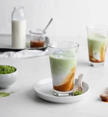 Iced matcha coconut caramel latte