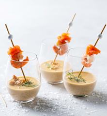 Crema de ahumados y gambas