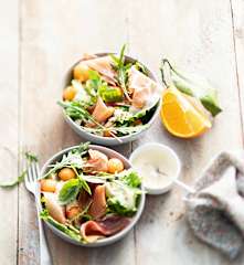 Salade de jambon serrano au melon et crème à l'orange