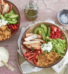 Bol de arroz de coliflor, lomo de cerdo y verduras