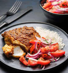 Nigerian-style Grilled Fish with Rice and Tomato Salad