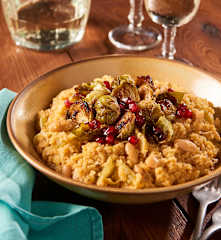 White Bean Quinoa Risotto with Roasted Brussels Sprouts