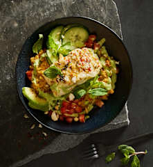 Kabeljau mit Minze und Linsenstampf