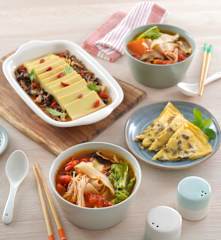 番茄麵片湯、鮮菇豆腐&菜脯蛋