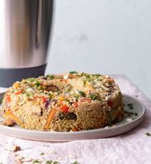 Bulgur con verduras y salsa de champiñones