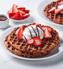 Brownie Waffles with Chocolate Sauce