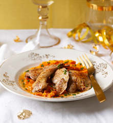 Codornices al vacío con puré de zanahoria a la vainilla