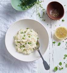 Kabeljau mit Erbsen-Minz-Risotto