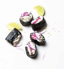 Gunkan - maki de quinoa con tiradito de lubina (Cocción de arroz)