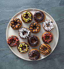 Wholemeal spelt doughnuts with cacao glaze