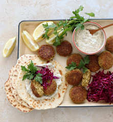 Cauliflower falafel with pickled cabbage and tzatziki (Darren Robertson)