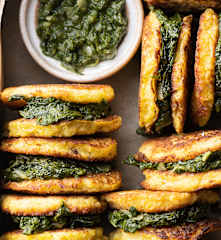 Potato fritter burgers with spinach