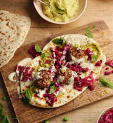 Lamb Meatballs, Minty Pea Houmous and Flatbreads
