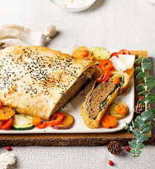 Wellington de seitán con verduras al vapor