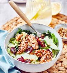 Gurken-Wirsing-Salat mit Sesam-Hähnchen