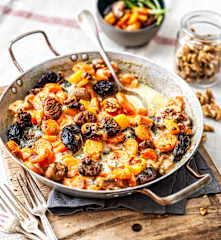 Gratin de carotte, patate douce et châtaigne, crème au roquefort