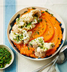 Purée de carotte, filet de merlu, gremolata persil-citron