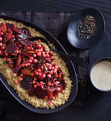 Squash and Beetroot Couscous with Chickpeas and Tahini Dressing