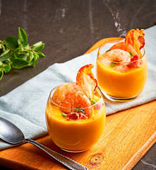 Bicchierini di zucca, gamberi e pancetta croccante (Bimby Friend)