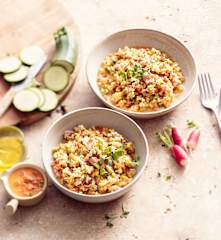 Salade de courgette, lentilles corail et radis