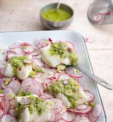 Carpaccio de rabanitos con pescado