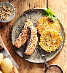 Saumon mariné sous-vide et galette de pomme de terre