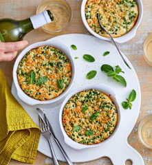 Clafoutis aux petits pois, ricotta et menthe