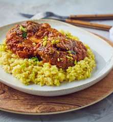 Slow Cooked Kalbsbeinscheibe mit Safran-Risotto
