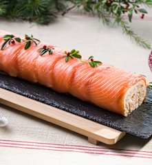 Brazo de gitano de gambas y salmón