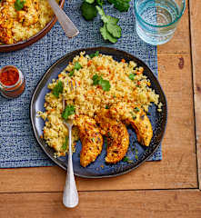 Aiguillettes de poulet au citron confit, couscous de carottes