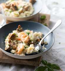 Risotto crémeux aux champignons et aux crevettes