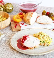Peito de peru com molho de romã