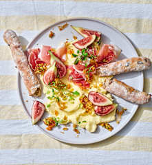 Whipped brie with fruit and nut caramel crunch