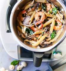 One pot pasta crevettes, épinards et champignons