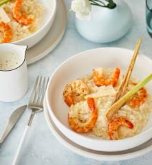 Risotto aux gambas, crème de galanga et citronnelle