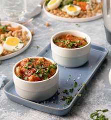 Menú: Pisto. Verduras con garbanzos y salsa de espárragos