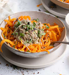 Spiralized Butternut Squash with Italian Sausage, Gorgonzola and Walnuts