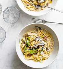 Linguine aux champignons et aux lardons