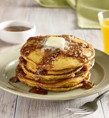 Pumpkin Pancakes with Praline Maple Syrup
