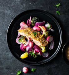 Crispy Parmesan Salmon with Vegetables and Lemon Cream Sauce