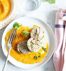 Filet mignon aux herbes, mousseline de carottes