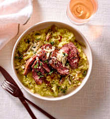 Lammhüfte mit Safran-Spargelrisotto